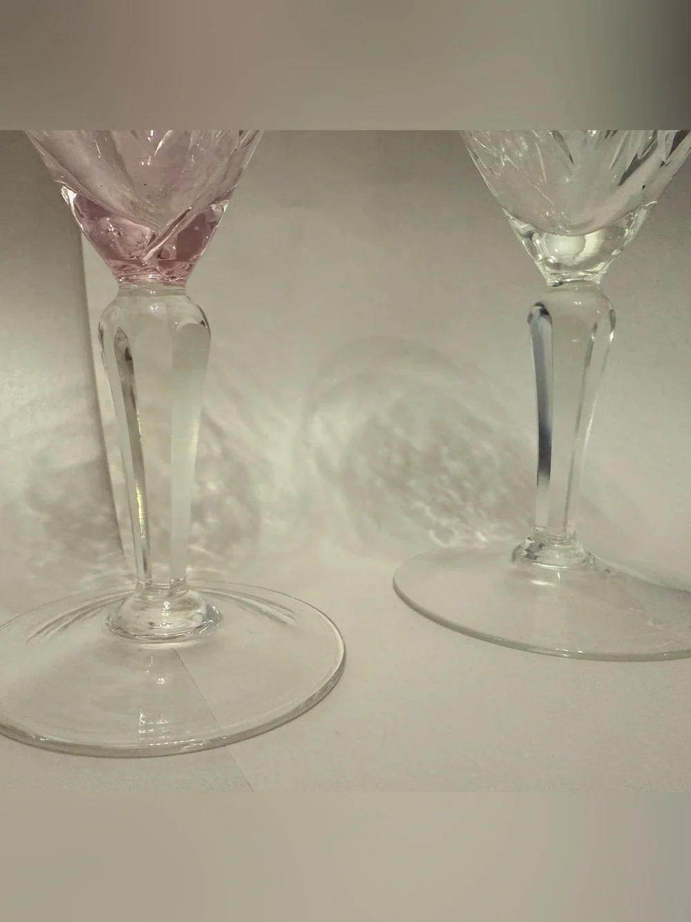 Crystal Cut Wine Glasses - Pink and Clear Stemware Set